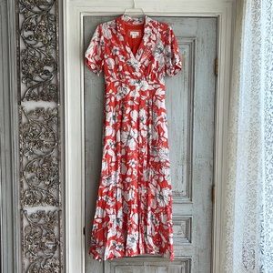 Anthropologie floral waist tie dress